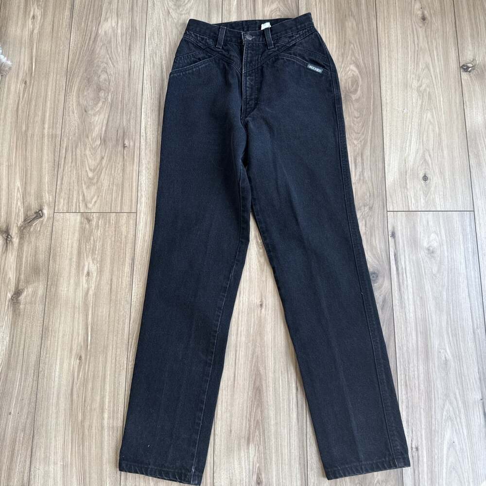 VTG 90s Rockies High Rise Bareback Tapered Jeans Size 28/34 Black Western Yoke